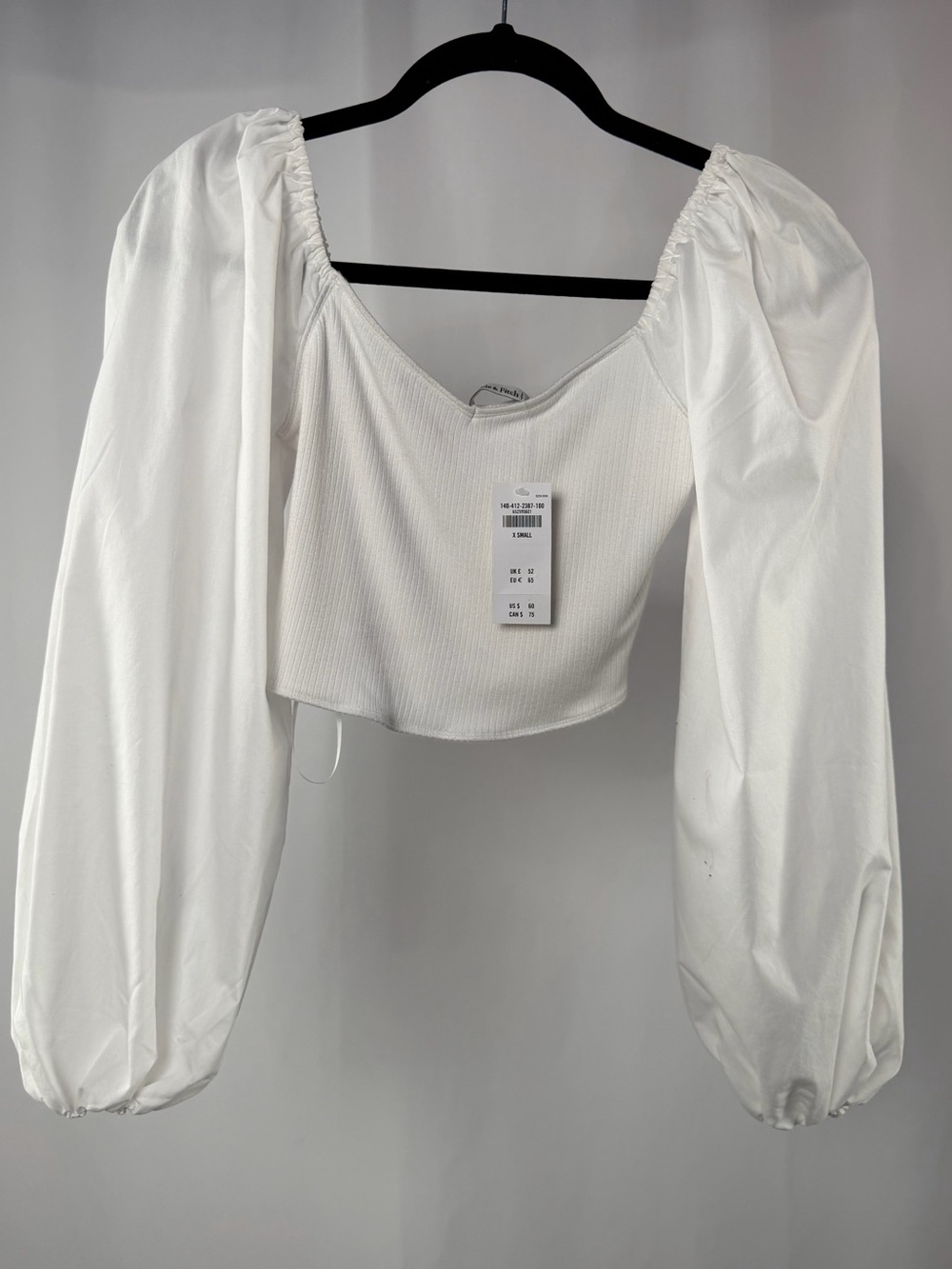 NWT Abercrombie & Fitch Puff Long Sleeve Ribbed‎ Bodice Blouse in White XS - Picture 2 of 7